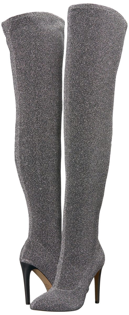 The Fix Women's Mia Pointed-Toe Thigh-High Sock Boot, Pewter, 7.5 B US