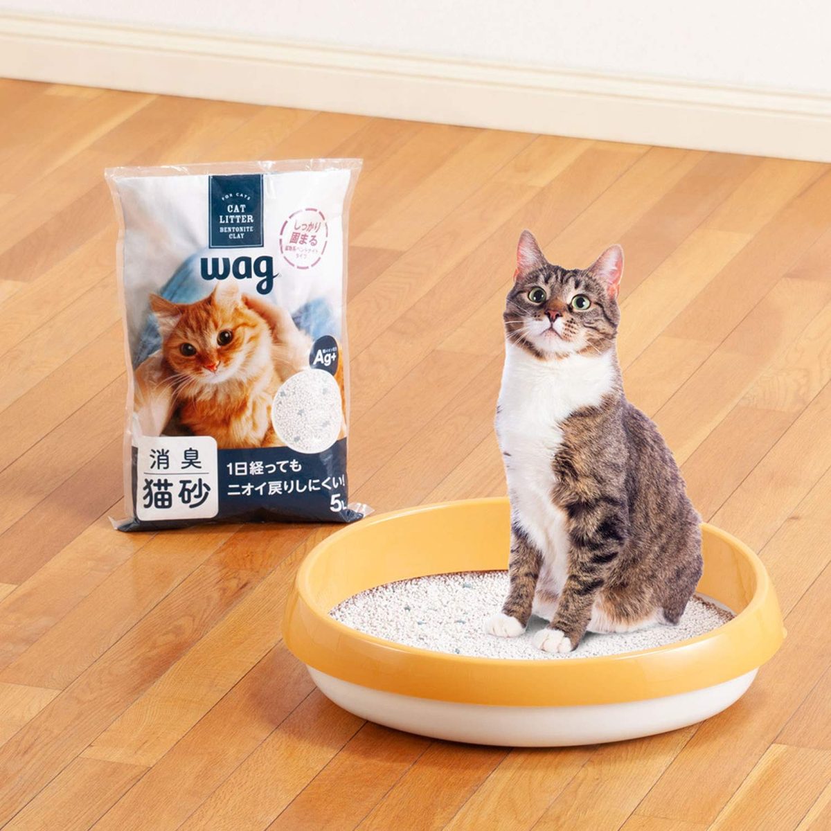 Wag Deodorant Cat Sand, Mineral (Cardboard Packaging) for Cats, 1.6 gal (5 L) x 4 Bags