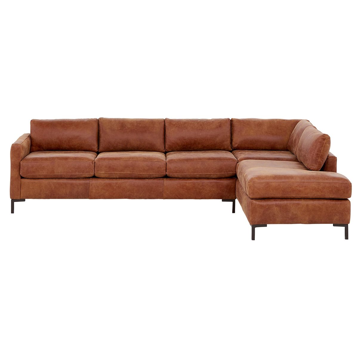 Amazon Brand – Rivet Edgewest Modern Right-Facing L-Shape Sectional, Leather, 116"W, Saddle