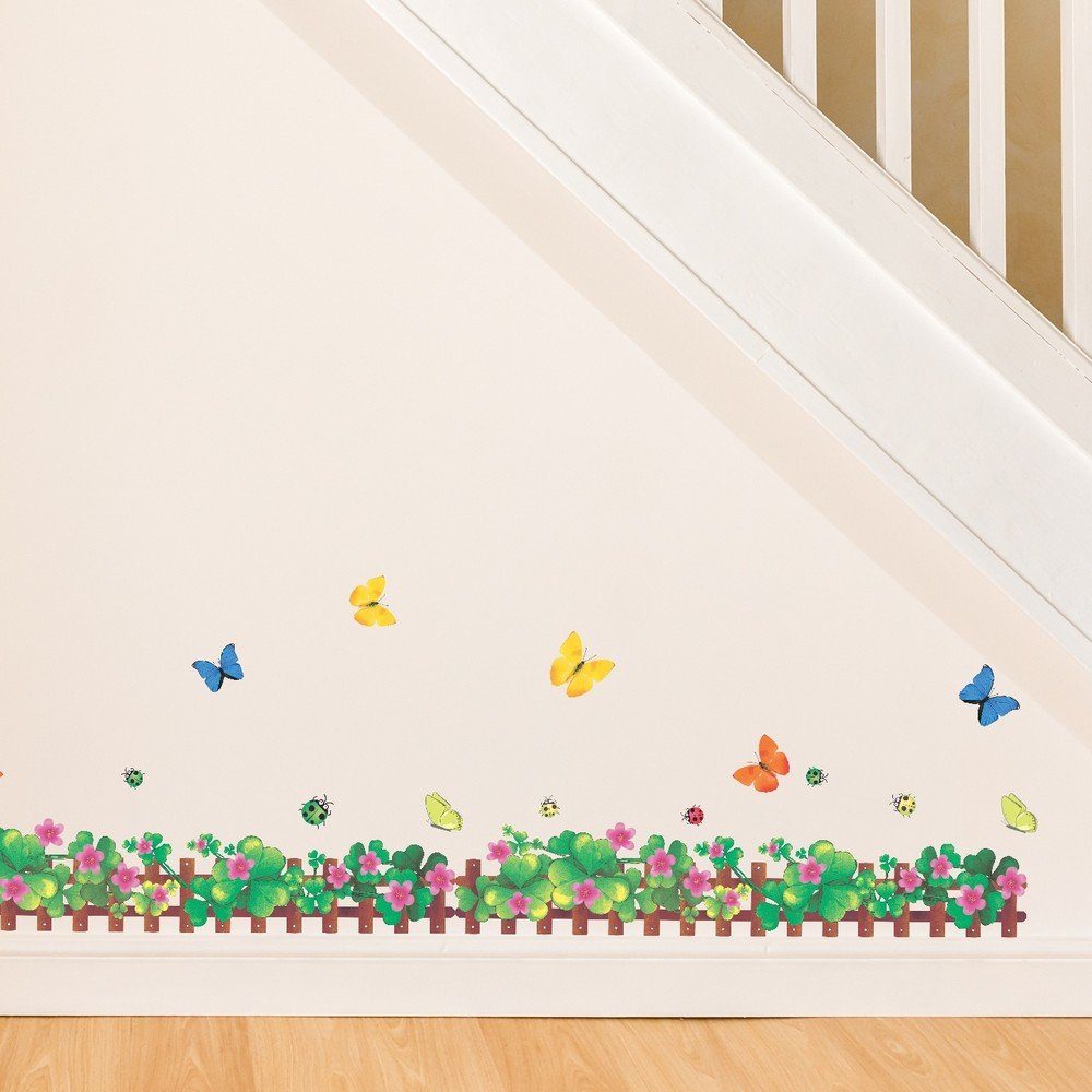 Amazon Brand - Solimo Wall Sticker for Home (Tiny Fence with Butterflies, Ideal Size on Wall, 180 cm X 50 cm)