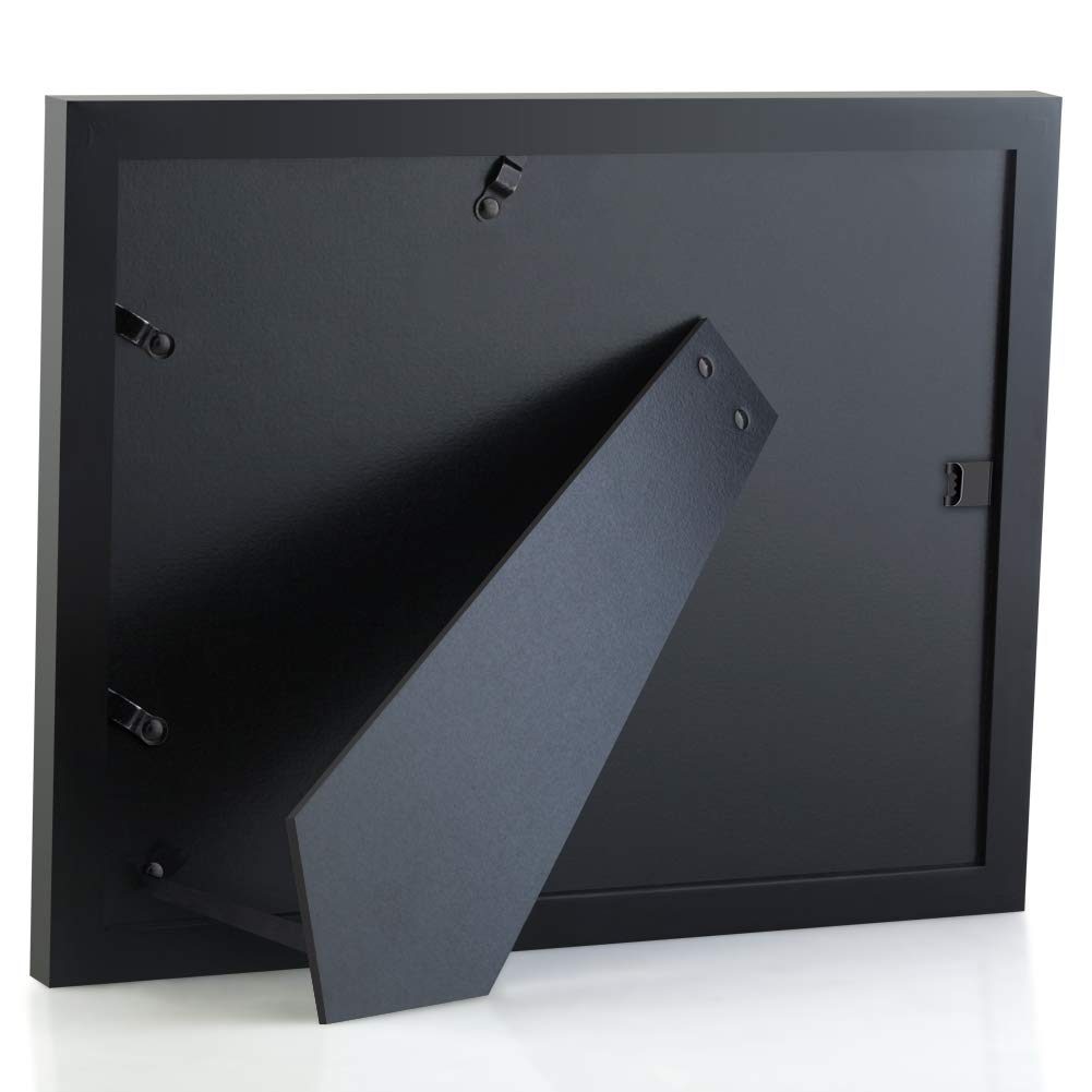 Eono by Amazon - Document Frame/Certificate Frames Made of Solid Wood High Definition Glass and Display Certificates 22x28 cm Standard Paper Frame with Stand Black