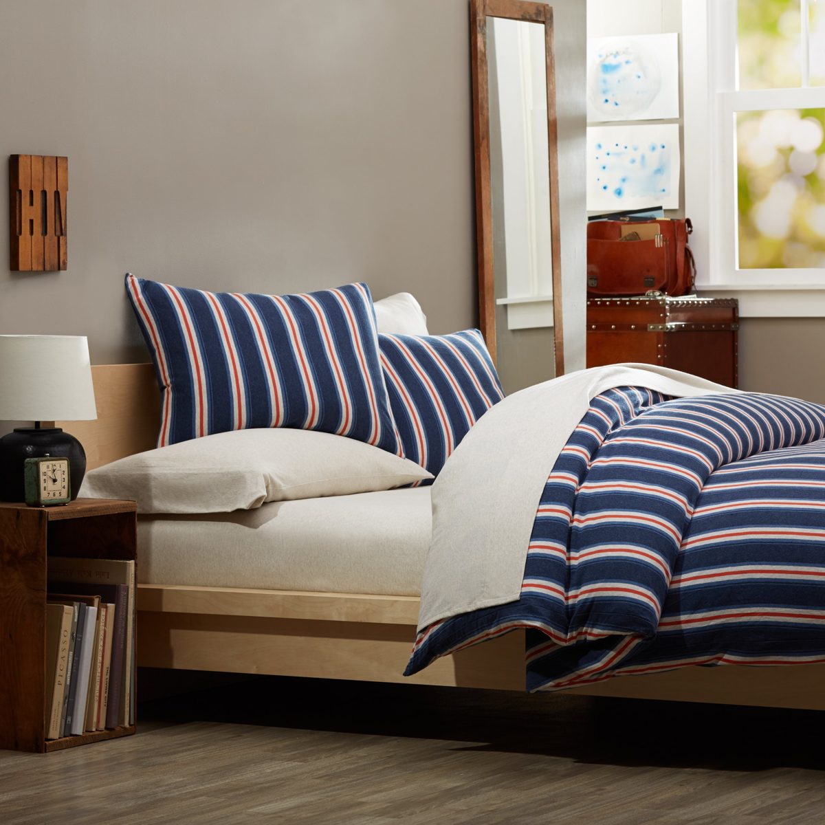 Pinzon Heather Jersey Fitted Sheet, Oatmeal Heather, 160 x 200 x 20 cm
