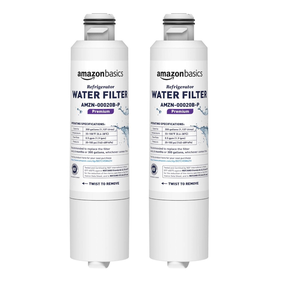 AmazonBasics Replacement Samsung DA29-00020B Refrigerator Water Filter Cartridge - Pack of 2, Premium Filtration (Renewed)