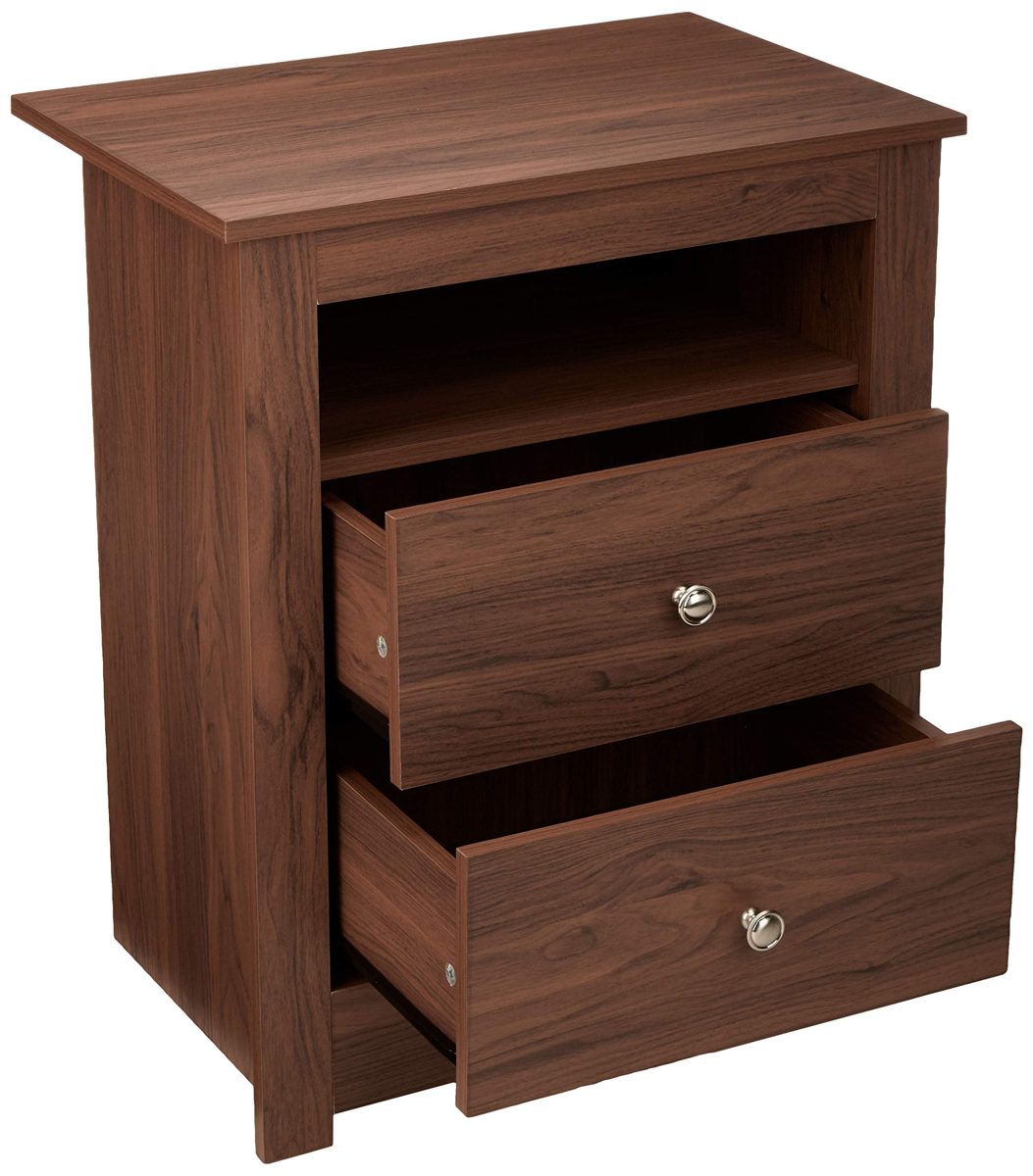 AmazonBasics Classic 2-Drawer Wood Nightstand End Table - Walnut