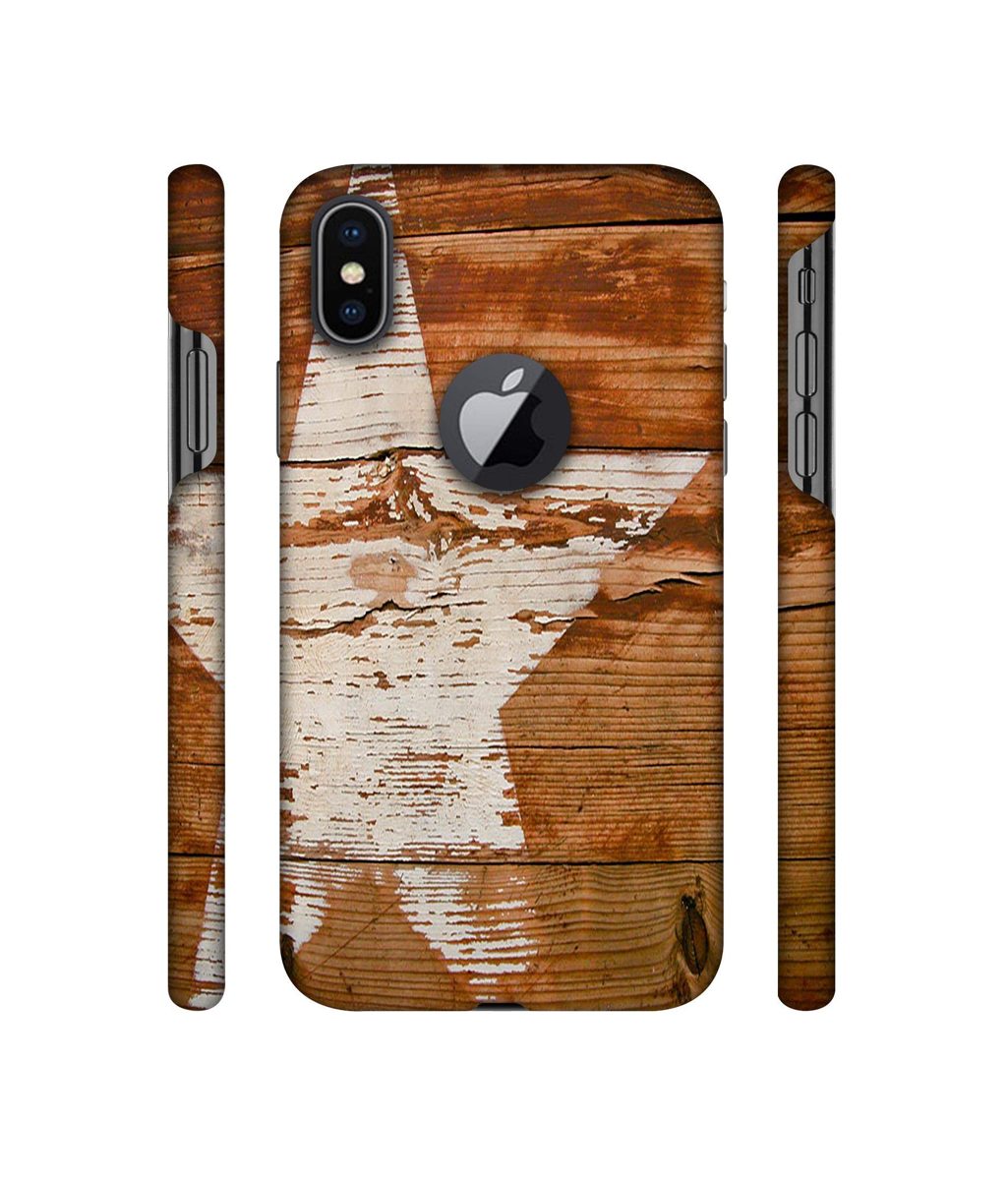 Amazon Brand - Solimo Designer Star Impression On Wood 3D Printed Hard Back Case Mobile Cover for Apple iPhone X (Logo Cut)