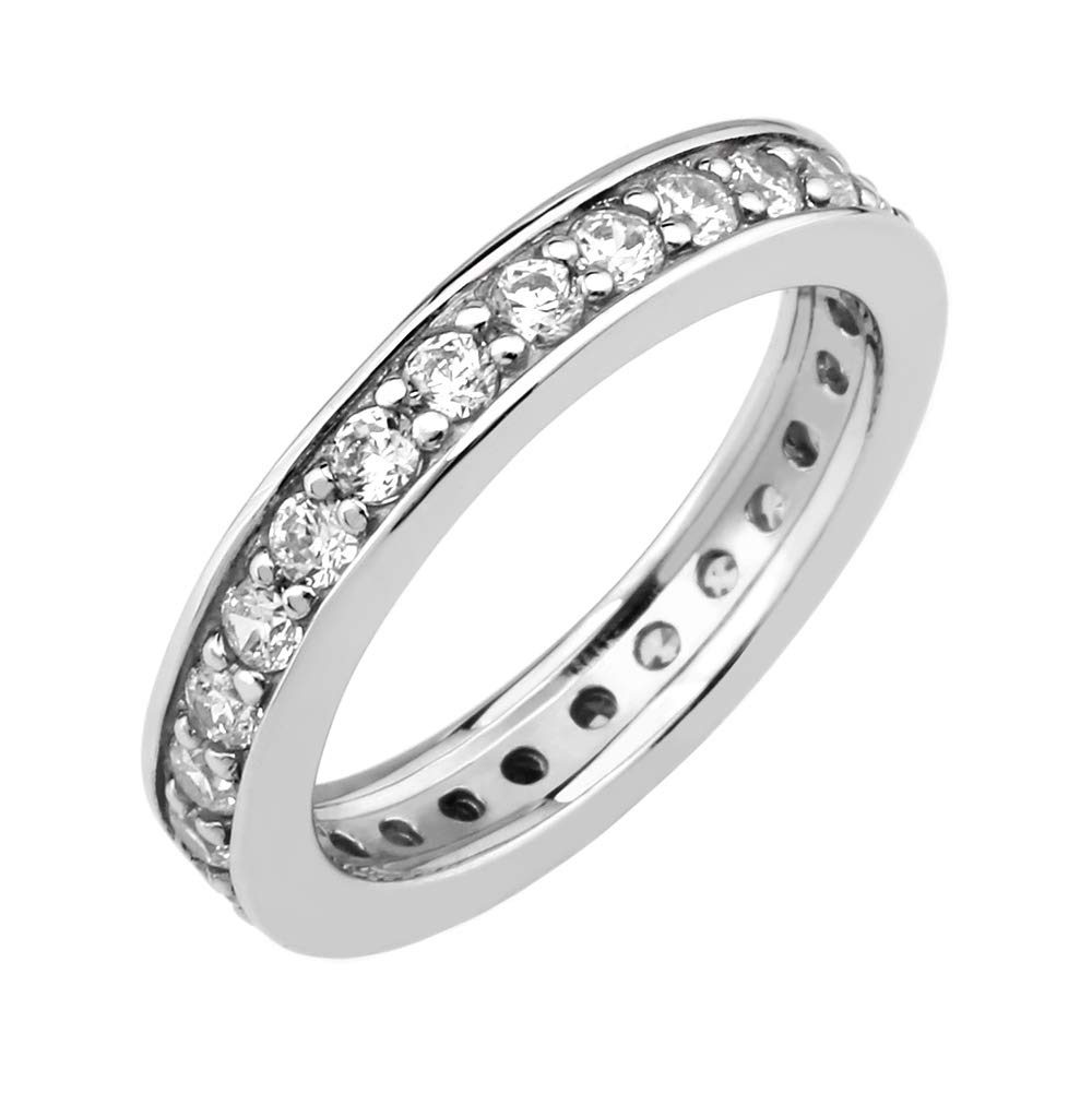 [Find] Amazon Collection roziumumekkisuta-ringusiruba- 2 mm Clear Round kattokyu-bikkuzirukoniaetanitexibandoringu, Size 9