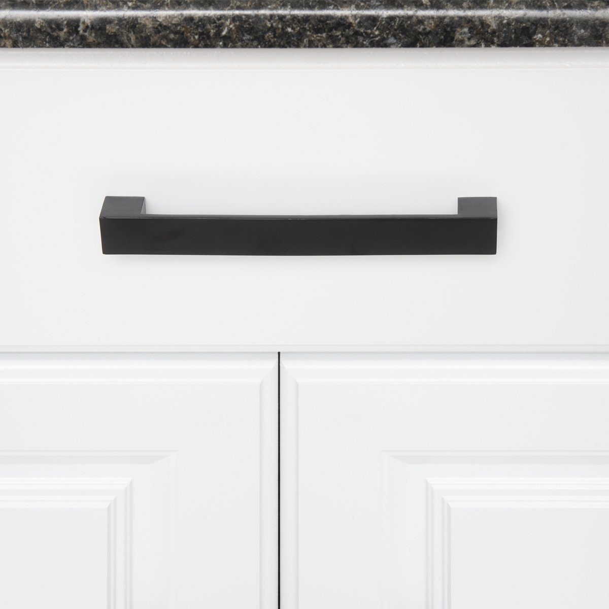 AmazonBasics Short Modern Cabinet Handle, 8.94" Length (7.56" Hole Center), Flat Black, 10-Pack