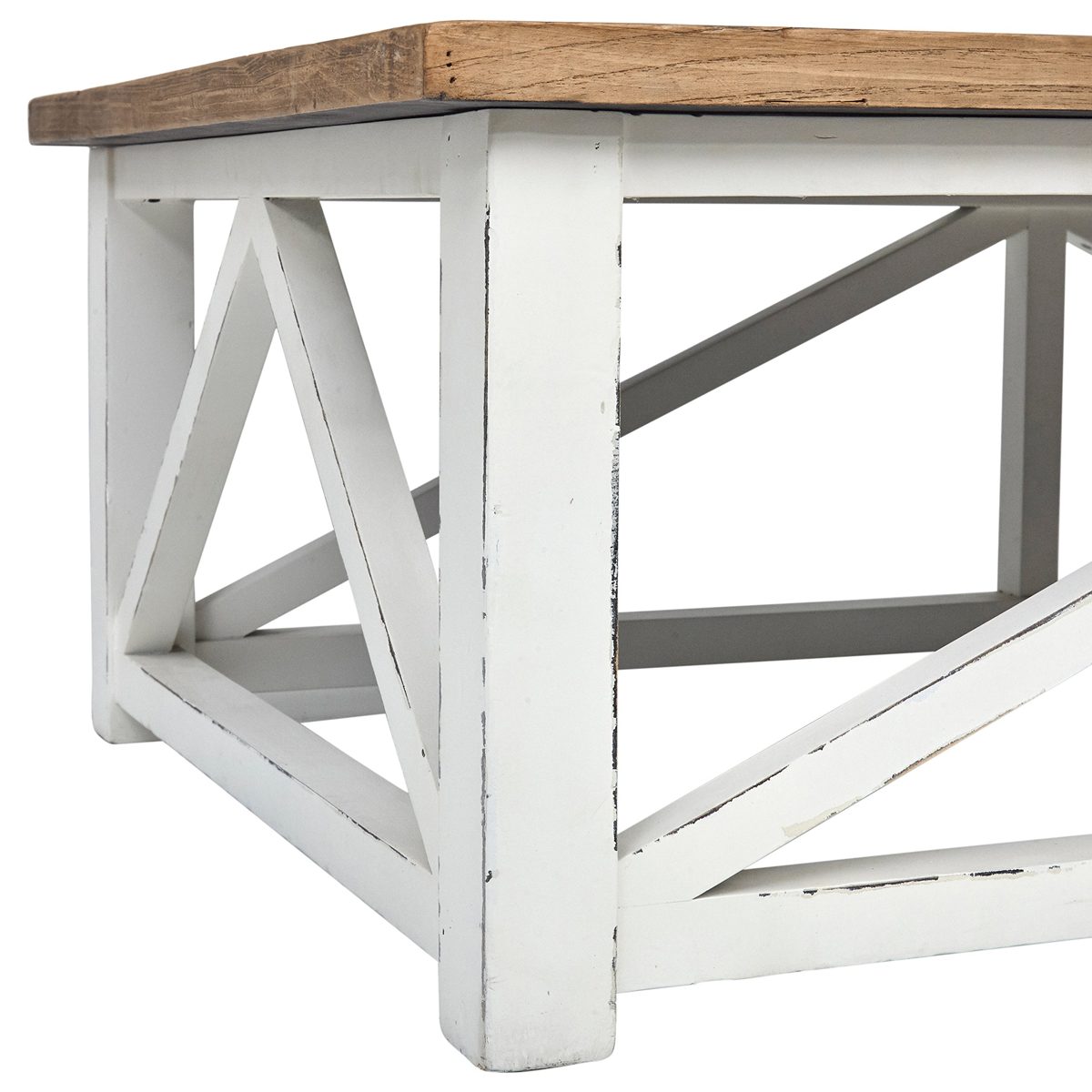 Amazon Brand – Stone & Beam Coastal Breeze Rustic Farmhouse Coffee Table, 55.1"W, Natural and White