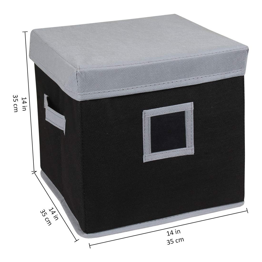 Amazon Brand - Solimo Fabric Storage Box with Lid, Large, Set of 3, Black and Grey