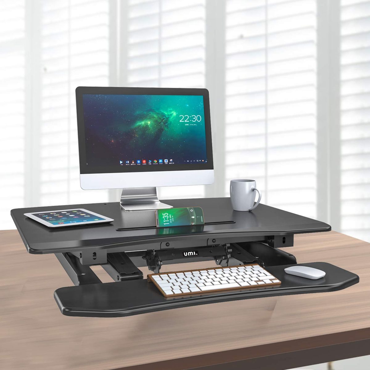 Umi. by Amazon - Gas Spring Handle Sit Stand Desk PC Workstation Height Adjustable Table for Home and Office Use