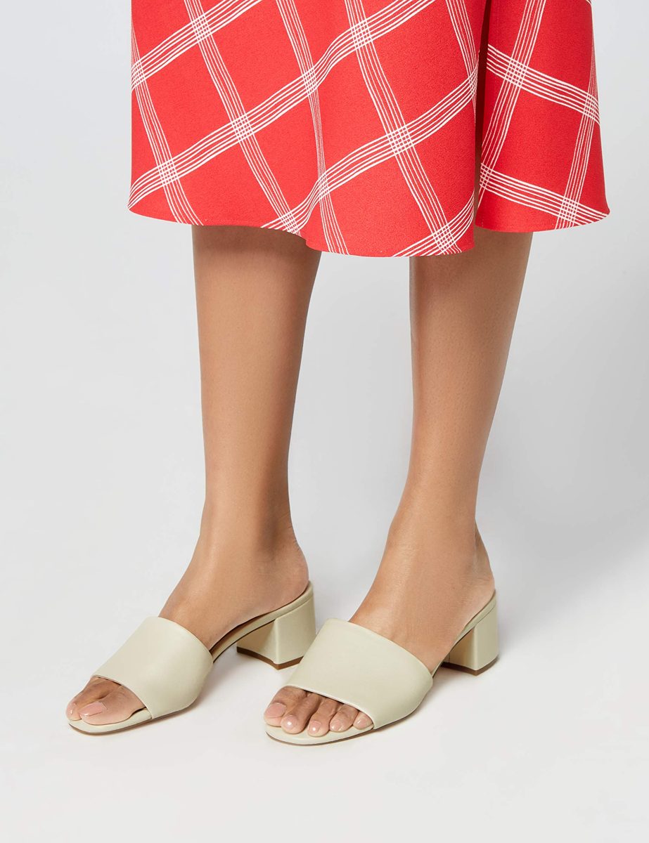 Amazon Brand - find. Women's Block Heel Mule Open-Toe Sandals White, US 7.5