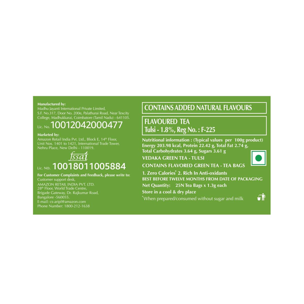 Amazon Brand - Vedaka Green Tea, Tulsi, 25 Tea Bags