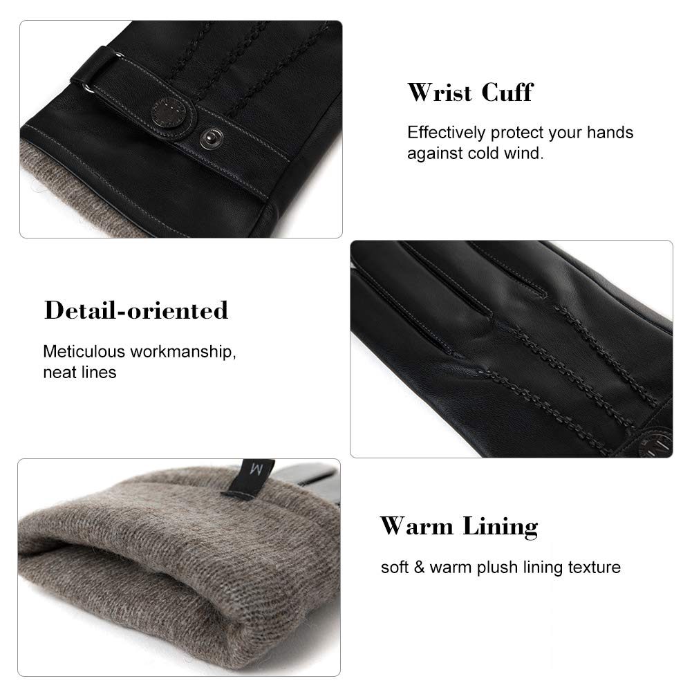 Winter Warm Wool Lined Driving Motorcycle Dress Gloves For Men Women 3 Size Brown