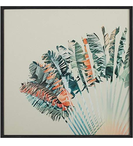 Amazon Brand – Stone & Beam Modern Turquoise and Orange Palm Print in Black Frame, 30" x 30"