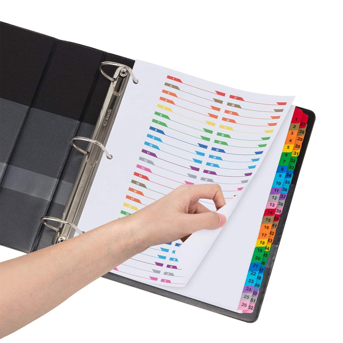 Amazonbasics 52-Tab Paper Binder Divider,Numbered, Multi-Color, 1 Set