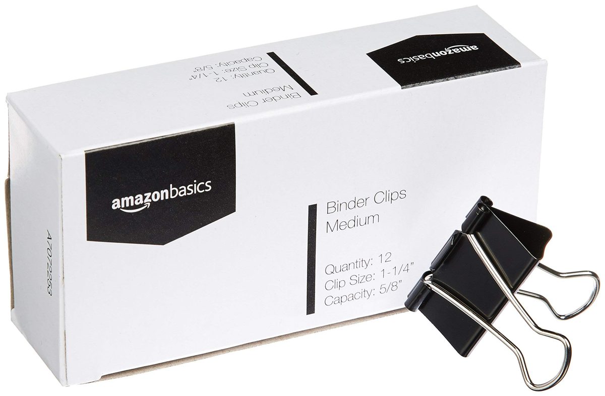 AmazonBasics Binder Clips, Medium, 12 per Box, 2-Pack (Renewed)