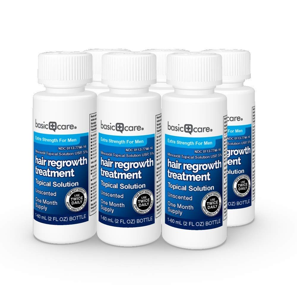 Amazon Basic Care Minoxidil Topical Solution USP, 5%, Hair Regrowth Treatment for Men, Extra Strength, 12 Fluid Ounces