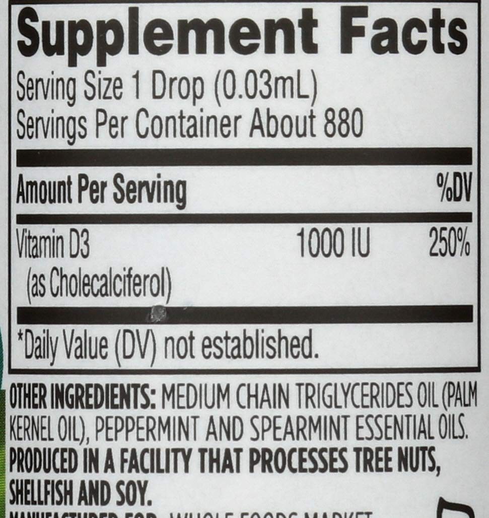 Whole Foods Market, Liquid Vitamin D-3, Mint Flavor, 1 oz