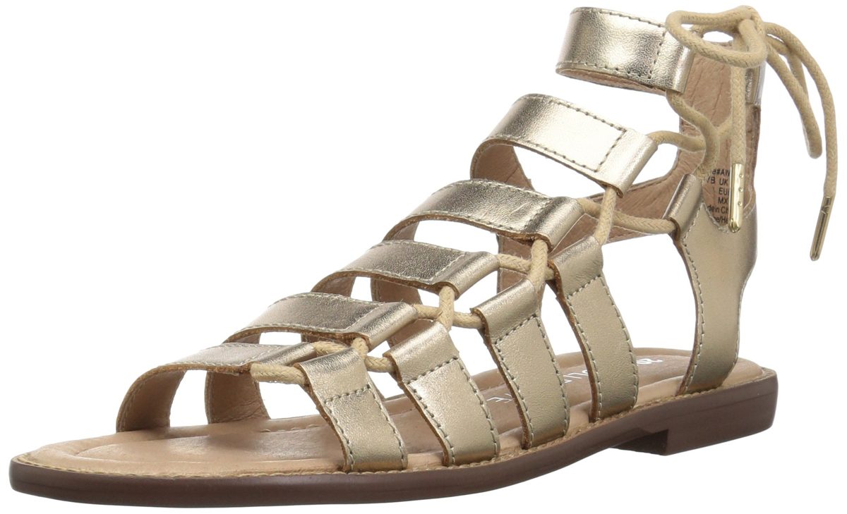 Amazon Brand - 206 Collective Women's Myrtle Gladiator Fashion Sandal Flat, gold leather, 5 B US