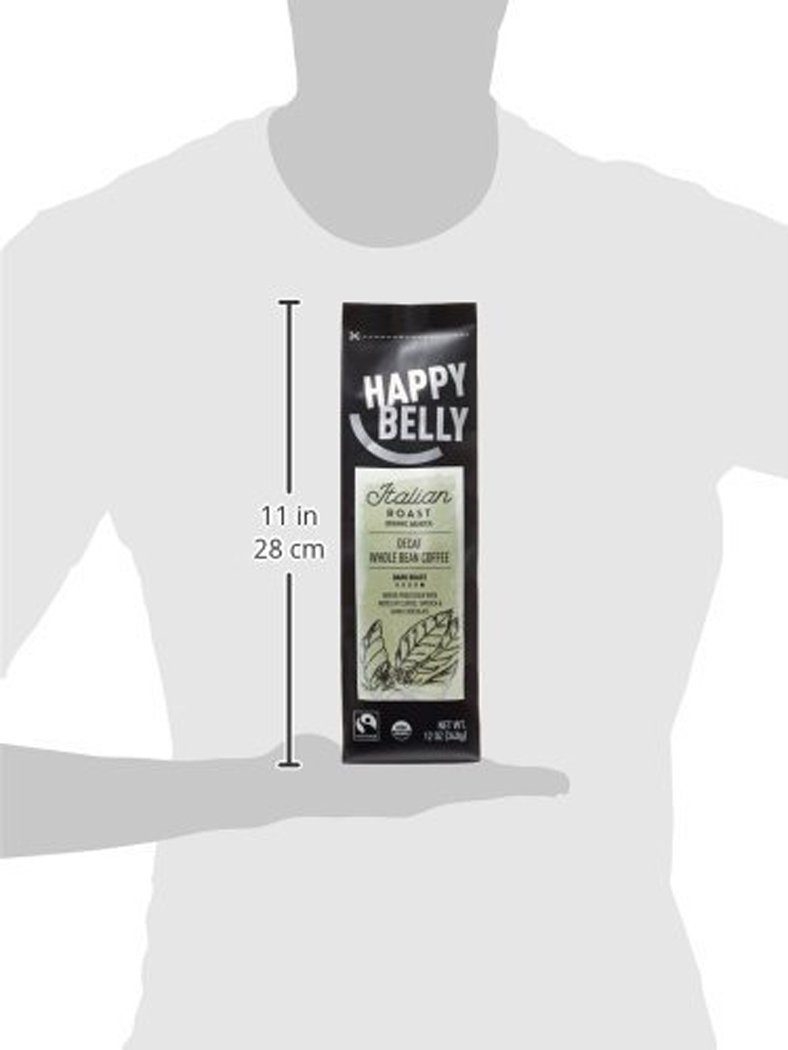 Amazon Brand - Happy Belly Italian Roast Decaf Organic Fairtrade Coffee, Dark Roast, Whole Bean, 12 ounce