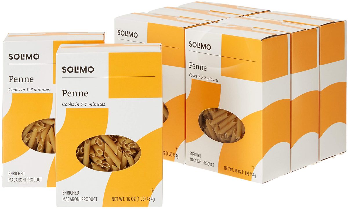 Amazon Brand - Solimo Pasta, Penne, 16oz (Pack of 8)