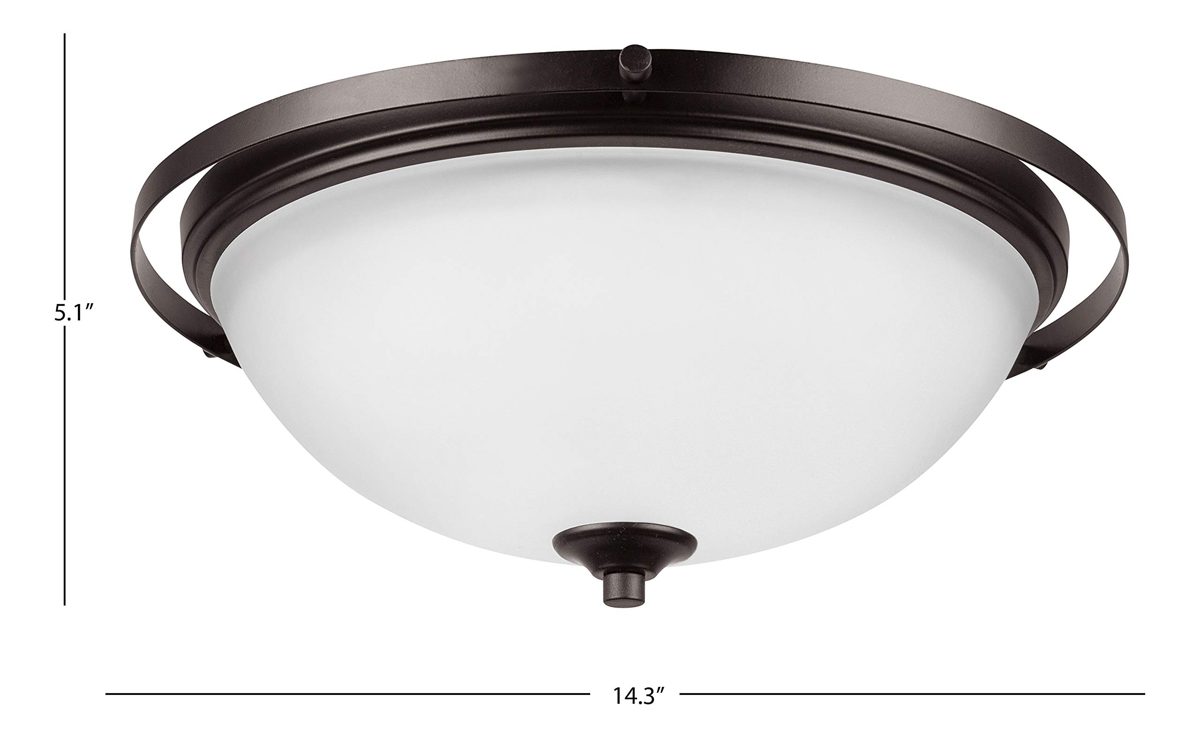 Amazon Brand - Ravenna Home 2-Light Flush-Mount Ceiling Light with White Frosted Glass Shade, 5.1"H, Dark Bronze