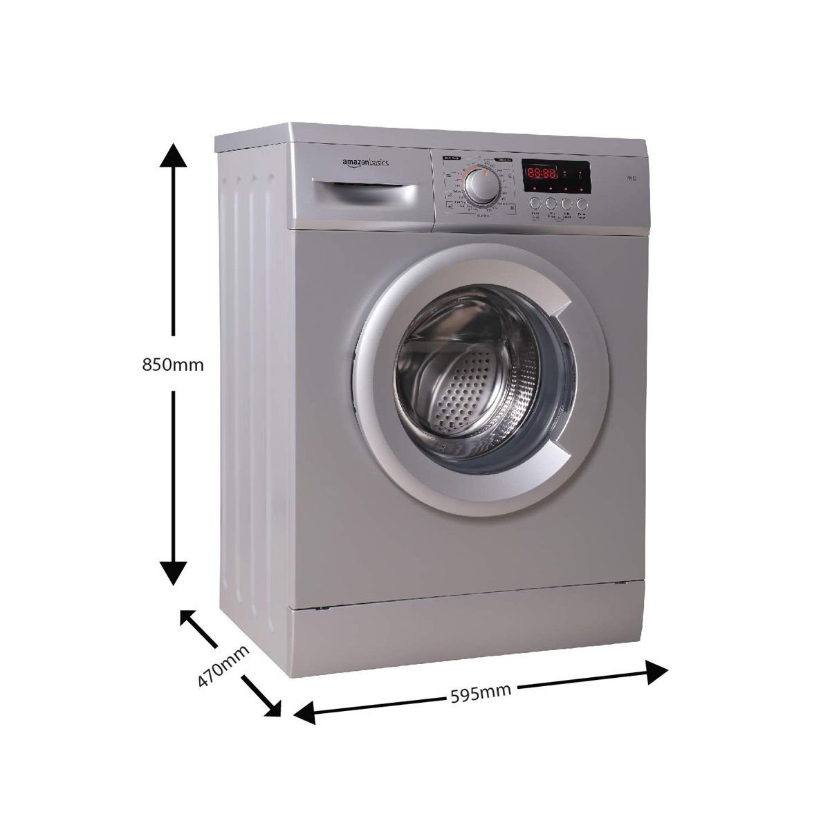 AmazonBasics 7 kg Fully-Automatic Front Load Washing Machine (Grey/Silver, In-built Heater, Self cleaning technology)