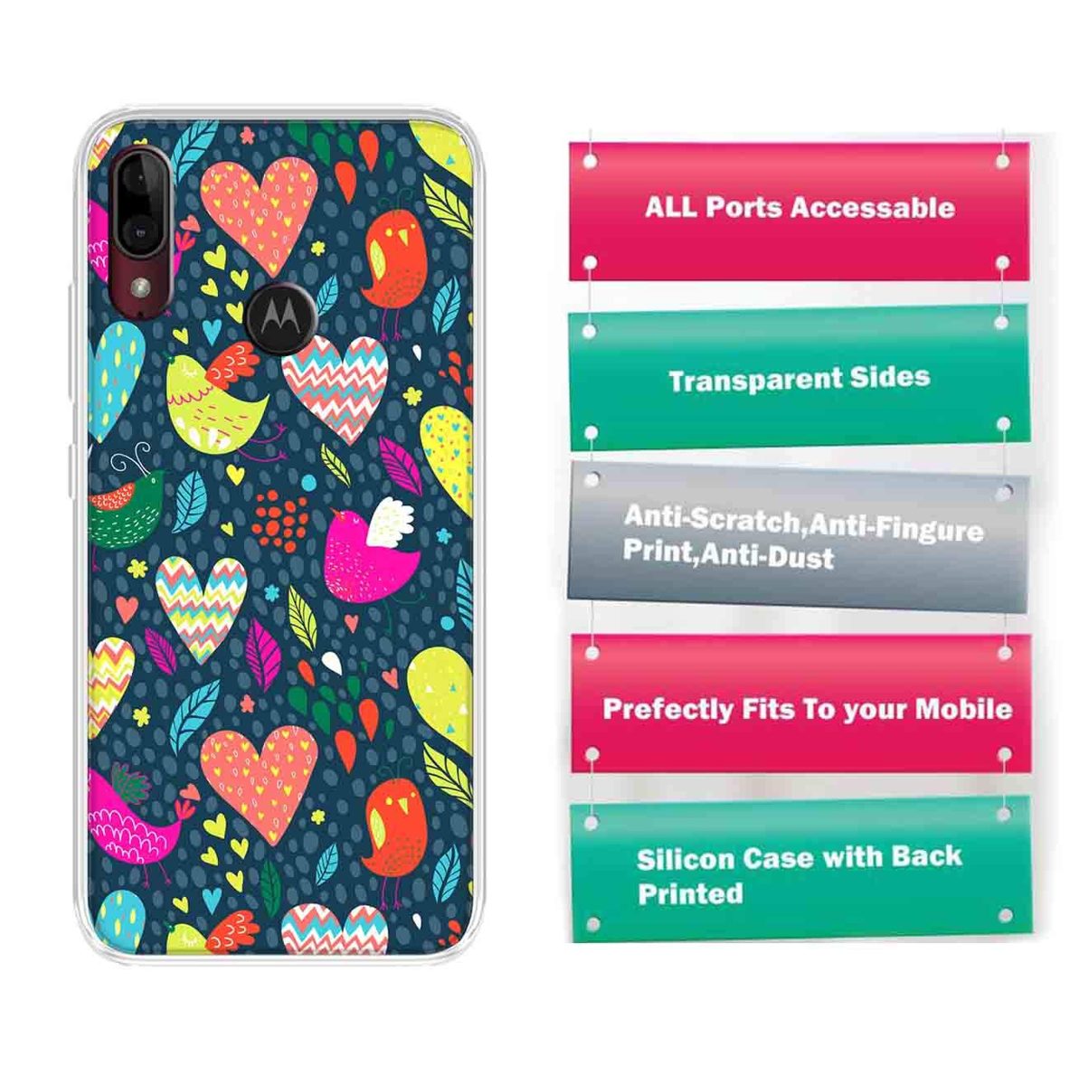 Amazon Brand - Solimo Designer Multicolor Love Bird Design Printed Soft Back Case Mobile Cover for Motorola Moto E6s / Motorola Moto E6 Plus