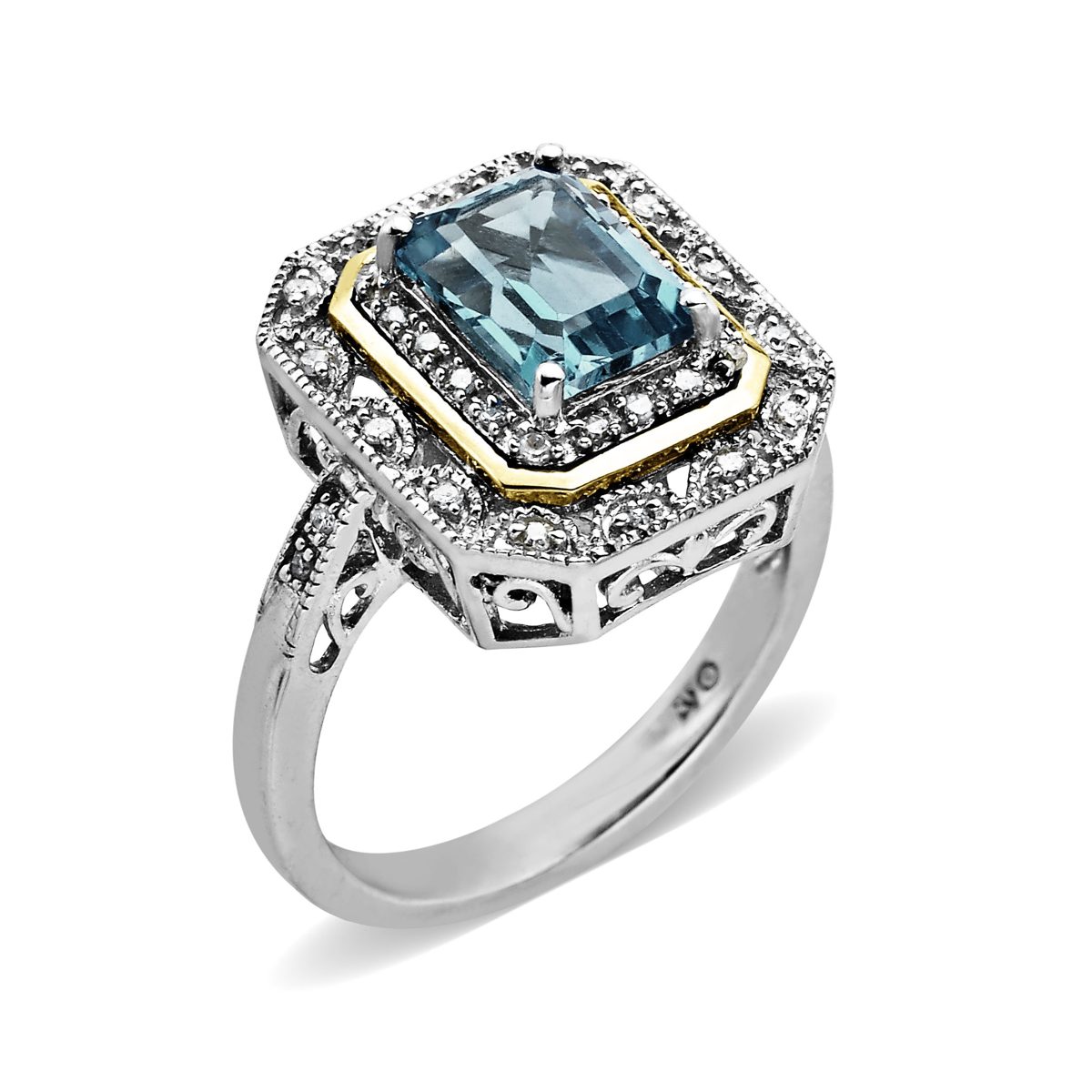 Sterling Silver and 14k Yellow Gold Blue Topaz Ring, Size 7