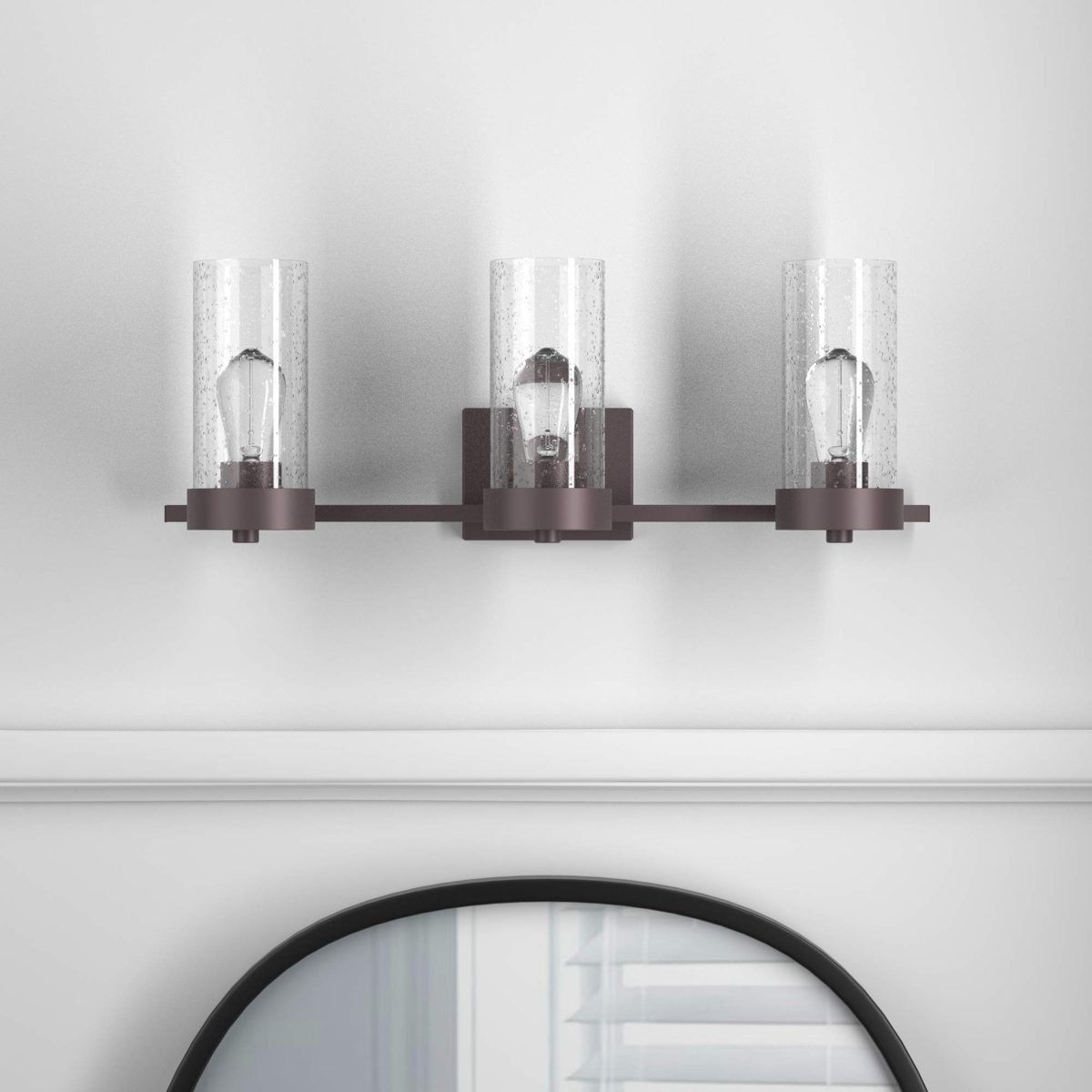 Amazon Brand – Rivet 3-Light Vanity with Seeded-Glass Shades, 7"H, Bronze