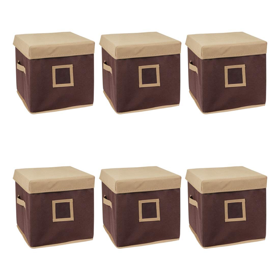 Amazon Brand - Solimo Fabric Storage Box with Lid, Large, Set of 6, Beige and Brown