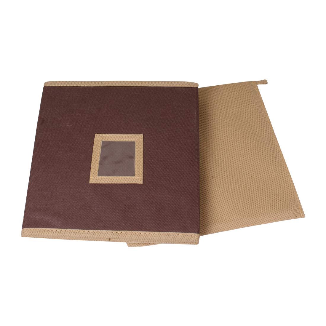Amazon Brand - Solimo Fabric Storage Box with Lid, Medium, Beige and Brown