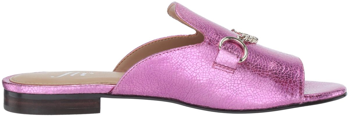 The Fix Amazon Brand Women's Nikole Open Toe Slide with Chain Detail Flat Sandal, Bubble Gum Pink/Metallic Crackle Leather, 6.5 B US