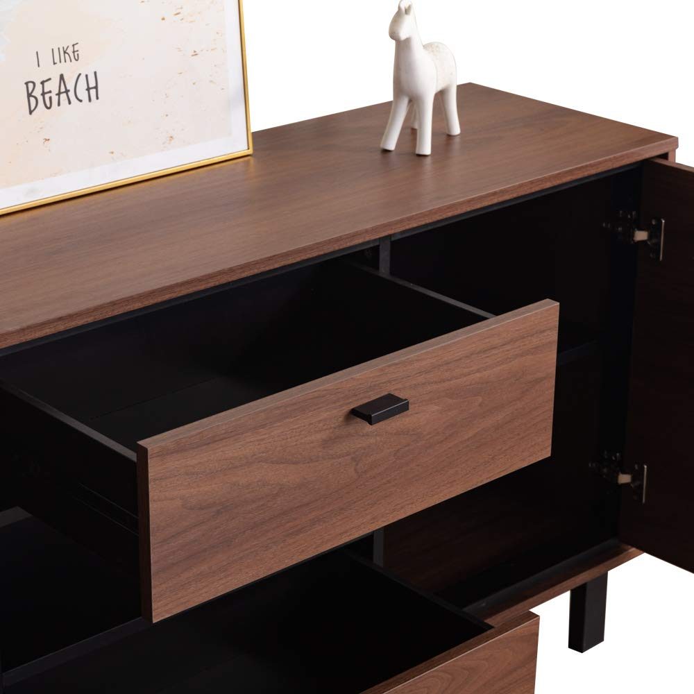 Amazon Brand - Movian Ljungan Sideboard Storage Cabinet with 2 Doors 2 Drawers 165 x 40 x 76 cm Walnut Effect