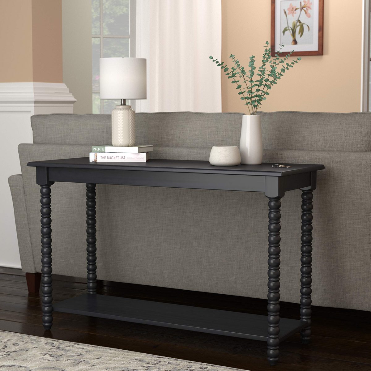 Amazon Brand – Ravenna Home Traditional Solid Pine End Table, 15.75"W, Black Finish