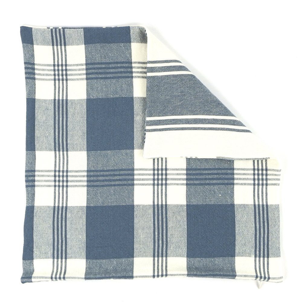 Chloe & Olive French Bistro Blue Collection Stripe and Plaid Reversible Pillow Cover, 18-Inch, Blue and Cream