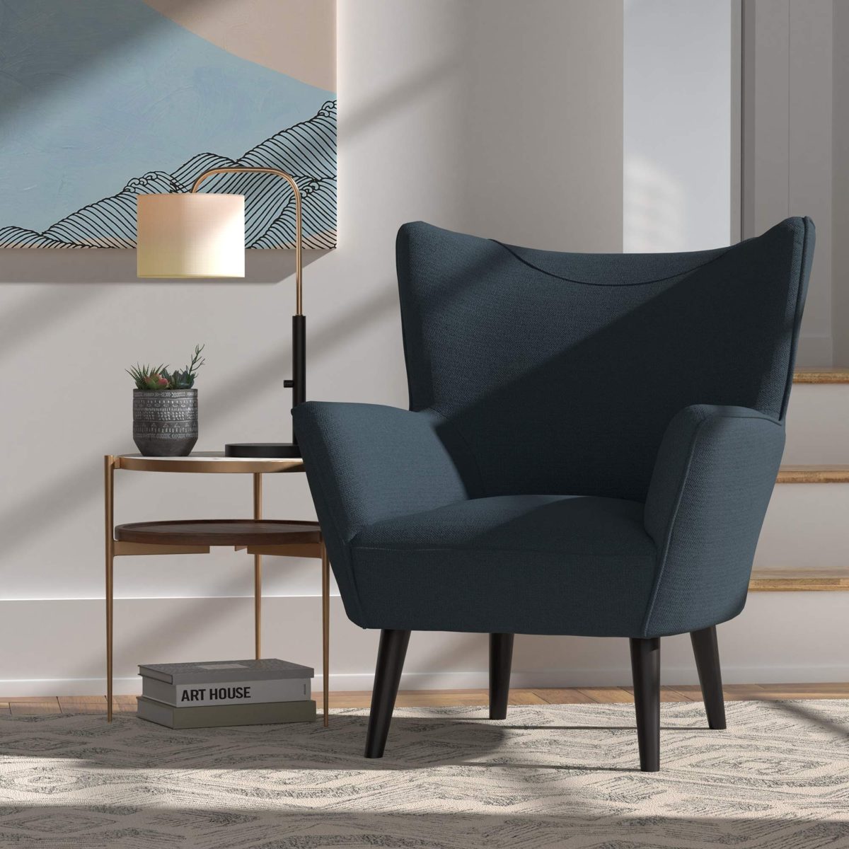 Amazon Brand – Rivet New Luna Upholstered Crescent Mid-Century Accent Chair with Tapered Legs, 31.5"W, Teal