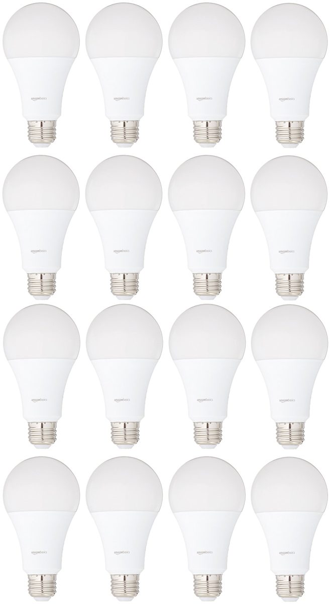 AmazonBasics 100 Watt Equivalent, Soft White, Dimmable, A21 LED Light Bulb | 16-Pack