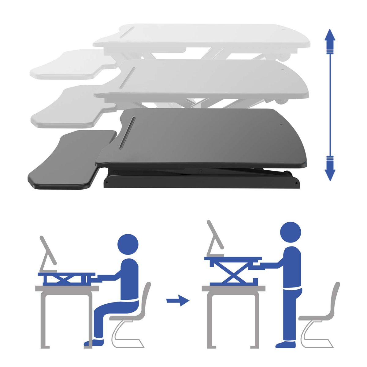 Umi. by Amazon - Gas Spring Handle Sit Stand Desk PC Workstation Height Adjustable Table for Home and Office Use