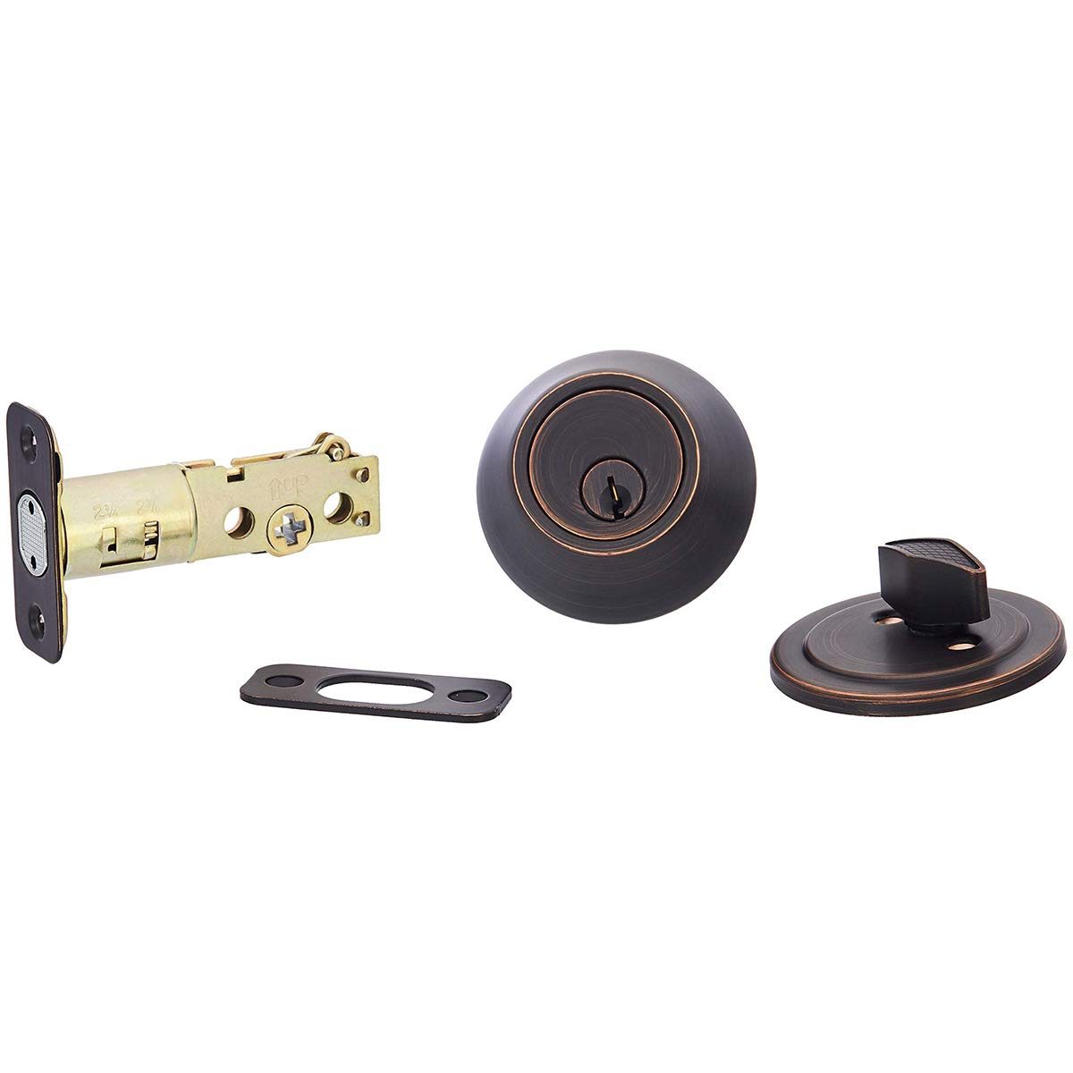 AmazonBasics Exterior Door Knob With Lock and Deadbolt, Round, Oil Rubbed Bronze