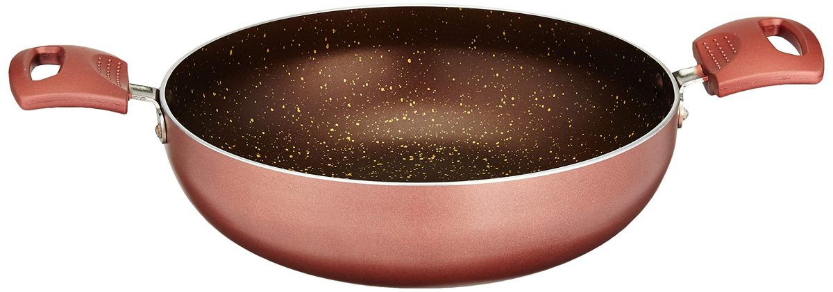 Amazon Brand - Solimo Non Stick Kadhai (24cm, Granite finish, 5 layer coating, Induction and Gas stove compatible)