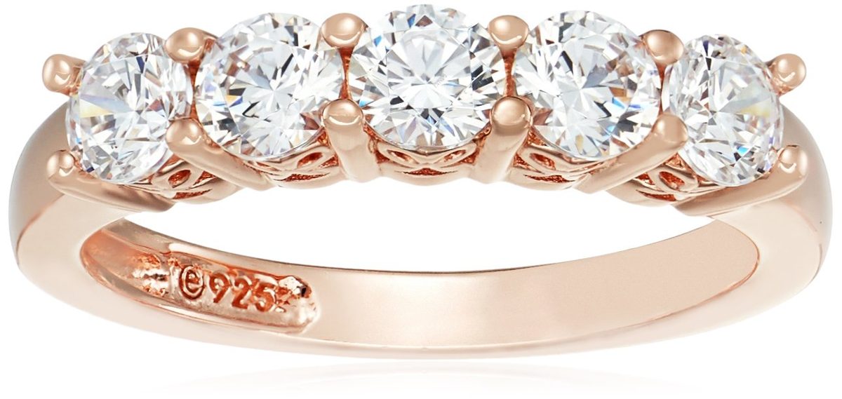Rose-Gold-Plated Sterling Silver Round-Cut 5-Stone Ring made with Swarovski Zirconia (1.25 cttw), Size 7