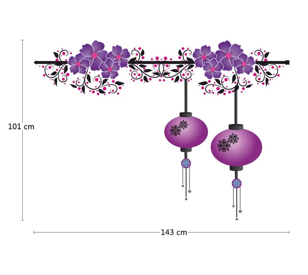 Amazon Brand - Solimo Wall Sticker for Living Room (Lanterns on a Floral Branch, Ideal Size on Wall - 143 cm x 101 cm)
