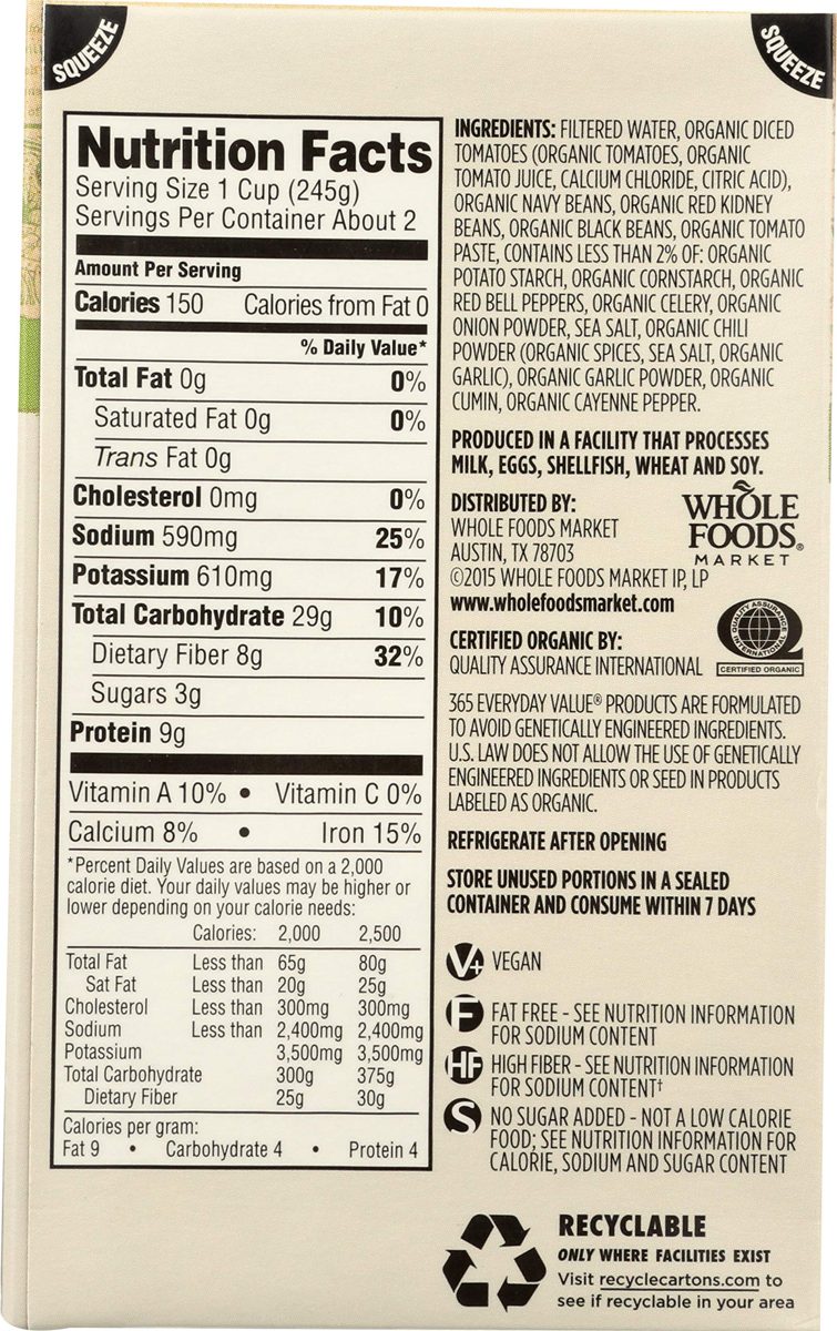 365 Everyday Value, Organic Three Bean Chili, 17 oz