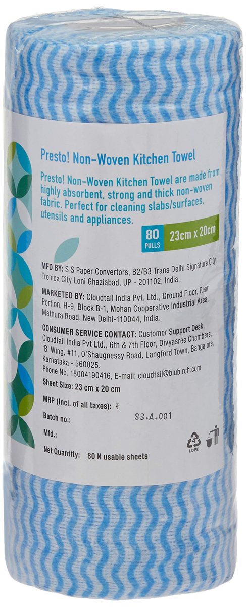 Amazon Brand - Presto! Non-Woven Kitchen Towel Roll - 80 Pulls (Blue)