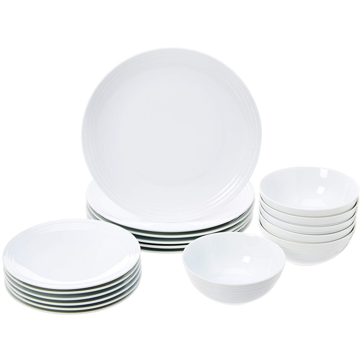 (Renewed) AmazonBasics 18-Piece Dinnerware Set - White Embossed Porcelain