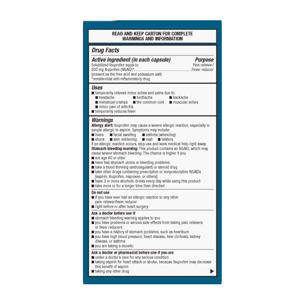Basic Care Ibuprofen Liquid Gels 200 mg, Pain Reliever/Fever Reducer (Liquid Filled Capsules), 160 Count