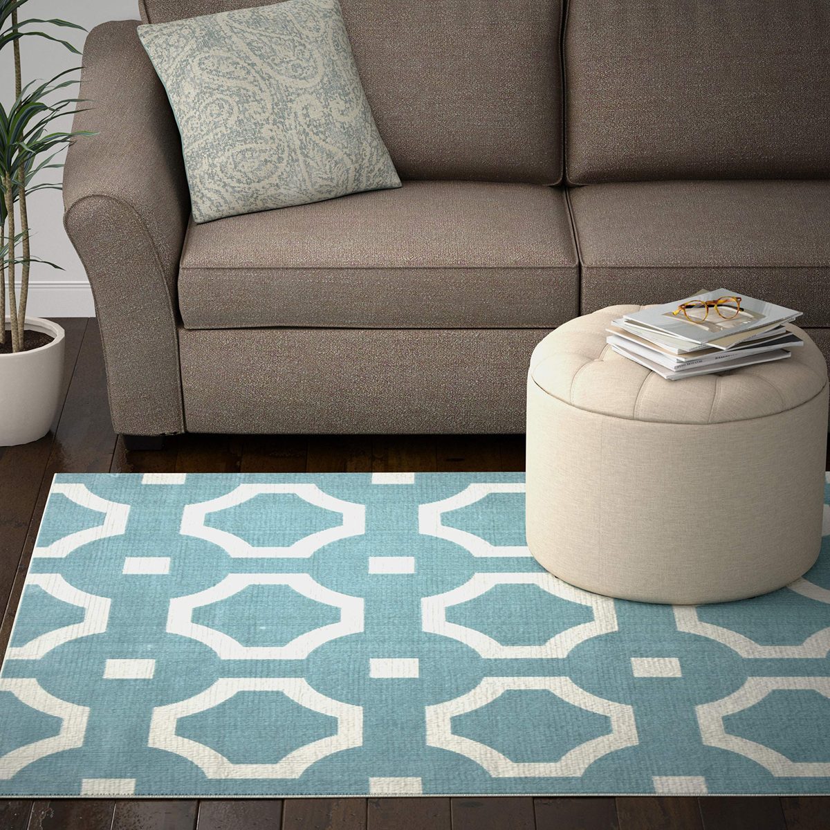 Ravenna Home Forsyth Rug, 5'W x 7'6"L, Geometric Medallion Design, Blue