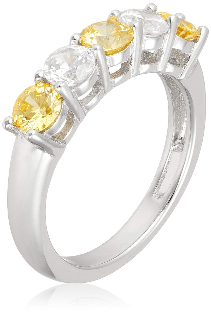 [Find] Amazon Collection Platinum Plated suta-ringusiruba-kuriakyu-bikkuzirukonia and Simulated kanari- 5 Stone Ring, Size 7