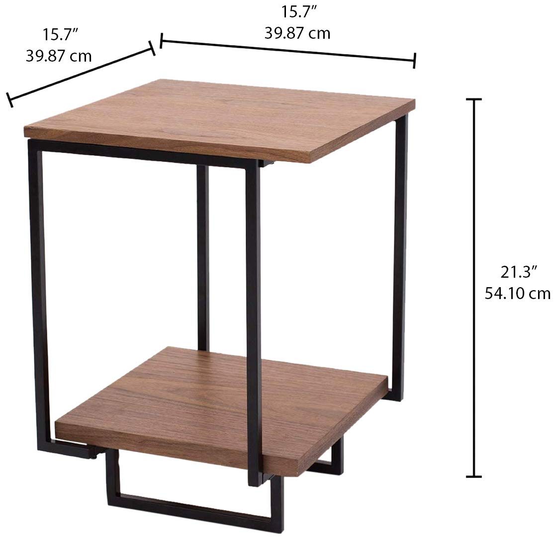 Amazon Brand - Rivet End/Side Table with 2 Shelves, 40 x 40 x 54cm, MDF with Walnut Veneer/Black Metal Frame